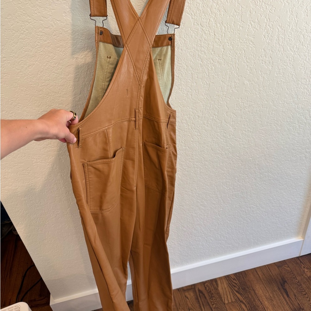 Free people faux vegan leather Women's Tan Overalls - Picture 4 of 5